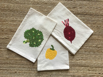 Broccoli, Yellow Pepper, Beetroot Kitchen Towels Set of 3
